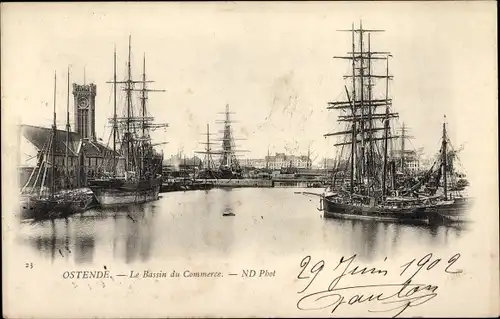 Ak Oostende Ostende Westflandern, Le Bassin du Commerce