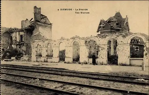 Ak Diksmuide Dixmude Westflandern, La Station, Ruine