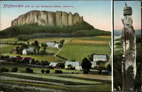 Ak Königstein an der Elbe Sächsische Schweiz, Pfaffenstein, Barbarine, Felsen