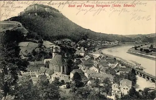 Ak Königstein an der Elbe Sächsische Schweiz, Festung Königstein, Panorama