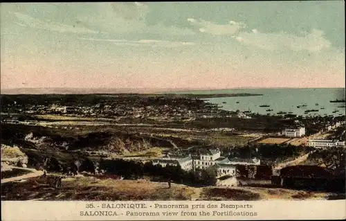 Ak Saloniki Griechenland, Panorama pris des Remparts