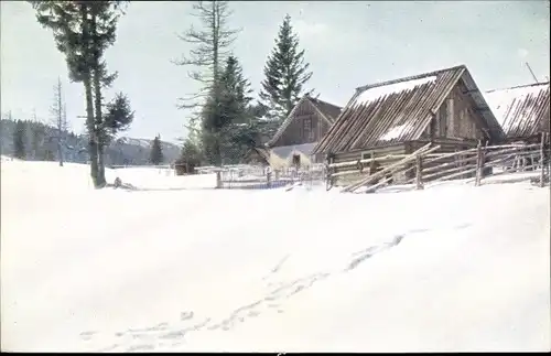 Ak Mönichkirchen in Niederösterreich, Mönichkirchner Schwaig, Winteransicht