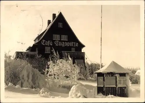 Ak Waldidylle Altenberg im Erzgebirge, Café und Pension Zugspitze, Winteransicht