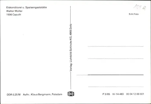 Ak Caputh Schwielowsee, Eiskonditorei und Speisengaststätte Walter Müller, Speisesaal