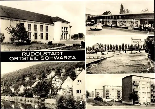 Ak Schwarza Saalbahn Rudolstadt in Thüringen, Kulturhaus Wilhelm Pieck, An der Schwarze, Kaufhalle