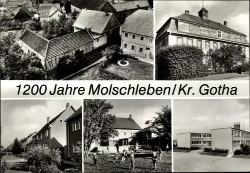 Ak Molschleben Landkreis Gotha Thüringen, Waiddarre, Kindergarten, POS, 1200 Jahrfeier