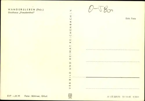 Ak Wandersleben Drei Gleichen Thüringen, Gasthaus Freudenthal, Außenansicht