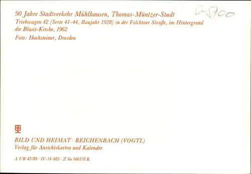 Ak Mühlhausen in Thüringen, Thomas-Müntzer-Stadt, Triebwagen 42, Serie 41-44, Baujahr 1928