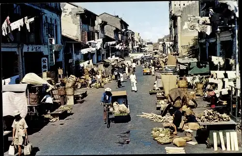 Ak Singapur Singapur, Straßenverkäufer blockieren fast Straße