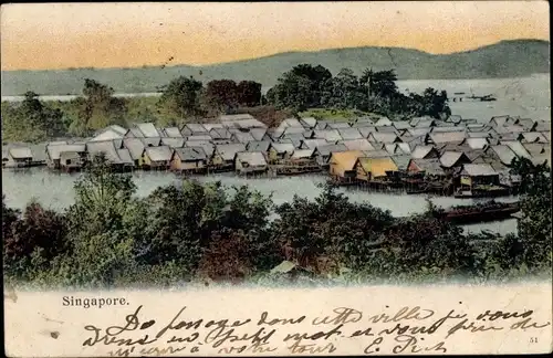Ak Singapur Singapur, Blick auf ein Dorf, Wohnhäuser