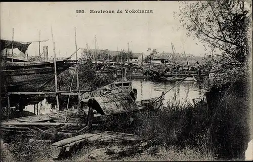 Ak Yokohama Präf Kanagawa Japan, Blick auf den Ort, Hafen, Schiff