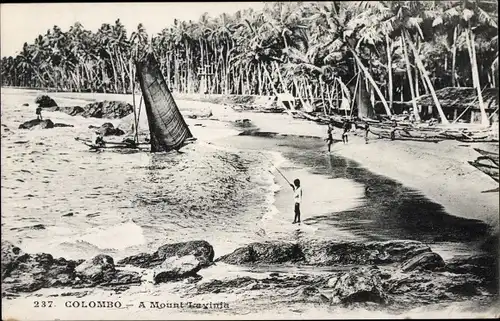 Ak Dehiwala Mount Lavinia Colombo Ceylon Sri Lanka, Strandpartie, Palmen, Boot, Einheimische