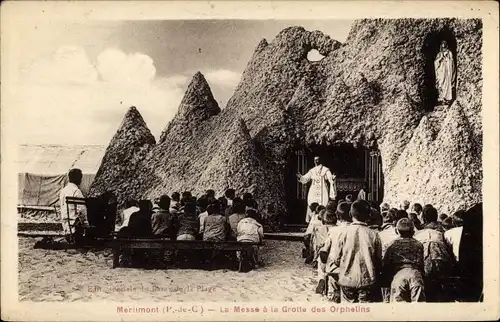 Ak Merlimont Pas de Calais, Messe in der Waisenhöhle