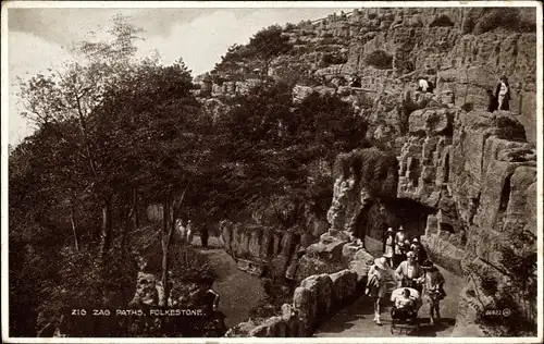 Ak Folkestone Kent England, Zick-Zack-Pfade