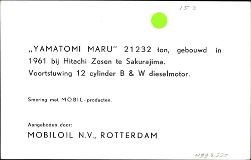 Ak Tanker Yamatomi Maru, Mobiloil NV Rotterdam, Hitachi Zosen Sakurajima