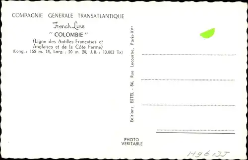 Ak Paquebot Kolumbien, CGT