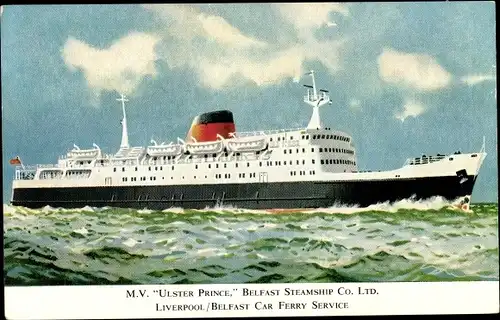 Ak MV Ulster Prince, Belfast Steamship Co. Ltd., Liverpool Belfast Autofähre
