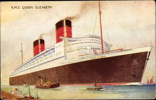 Künstler Ak RMS Queen Elizabeth, Cunard Line