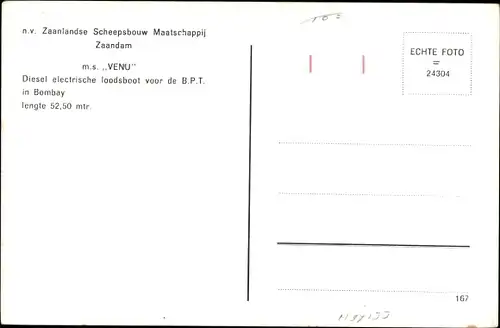 Ak NV Zaanlandse Scheepsbouw Maatschappij Zaandam, MS Venu, Pilot, Lotsenboot BPT