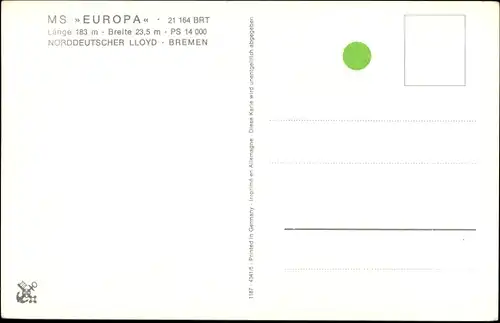 Künstler Ak Passagierschiff MS Europa, Norddeutscher Lloyd Bremen