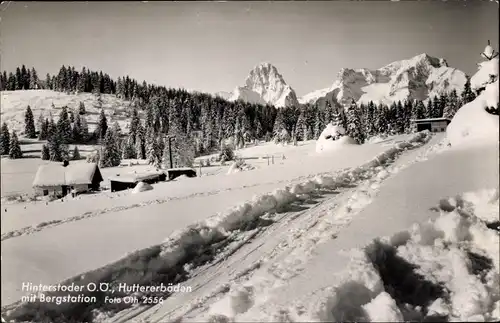 Ak Hinterstoder in Oberösterreich, Huttererböden mit Bergstation, Winteransicht