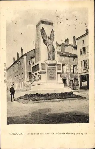 Ak Mirecourt Lorraine Vosges, Denkmal für die Toten des Ersten Weltkriegs