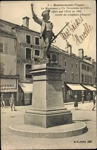 Ak Remiremont Lothringen Vogesen, Das Denkmal eines Freiwilligen von 1792