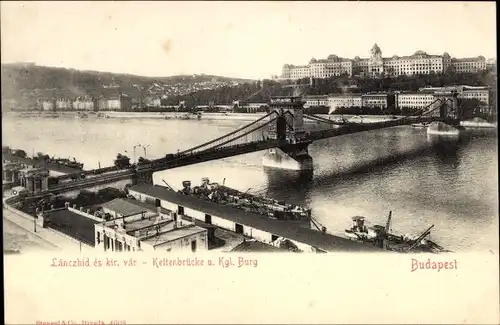 Ak Budapest Ungarn, Kettenbrücke, Burg
