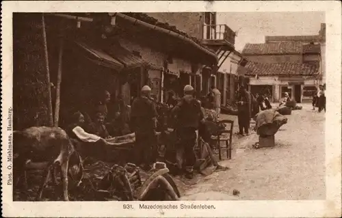Ak Mazedonisches Straßenleben, Händler, Marktstände, Handel