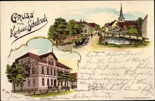 Litho Schellroda Klettbach in Thüringen, Kurhaus, Straßenpartie