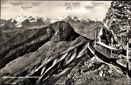 Ak Kanton Luzern Schweiz, Pilatusbahn gegen Berneralpen