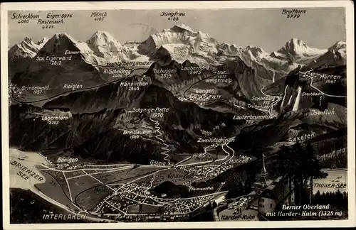 Landkarten Ak Berner Oberland Kanton Bern Schweiz, Gesamtansicht mit Harder-Kulm