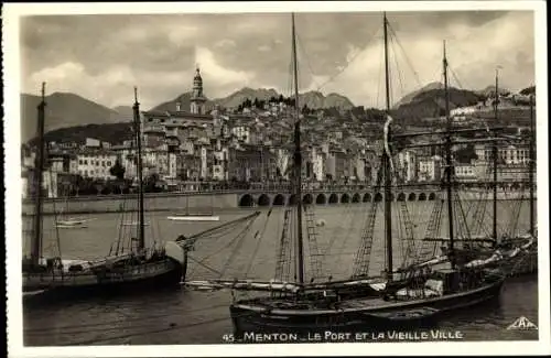 Ak Menton Alpes Maritimes, der Hafen und die Altstadt