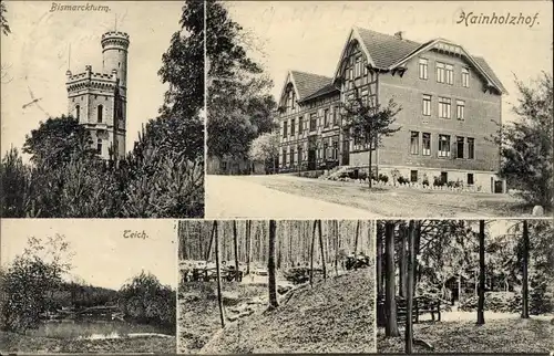 Ak Hainholzhof Göttingen, Bismarckturm, Teich, Gasthof