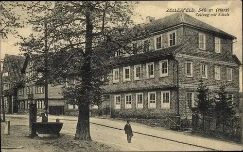 Ak Clausthal Zellerfeld im Oberharz, Zellweg, Schule