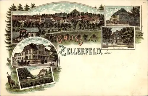 Litho Clausthal Zellerfeld im Oberharz, Hotel Deutsches Haus, Kurhaus Untermühle, Bergapotheke