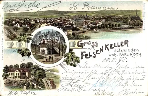 Litho Holzminden im Weserbergland, Felsenkeller, Inh. Karl Koch, Panorama vom Ort