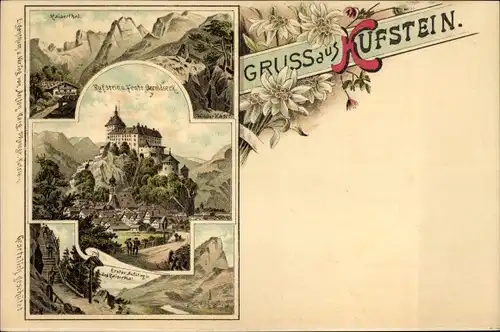 Litho Kufstein in Tirol, Kaisertal, Feste Geroldseck, Aufstieg, Edelweiß