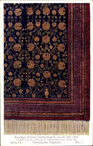 Ak Meisterstücke orientalischer Knüpfkunst IX 1, Chinesische Teppiche, Seidenteppich Kaschgar