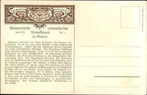 Ak Meisterstücke orientalischer Knüpfkunst VII 1, Bokharische Teppiche, Bokhara, Wolkenband