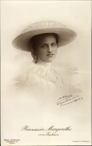 Ak Prinzessin Margarethe von Sachsen, Portrait, Hut