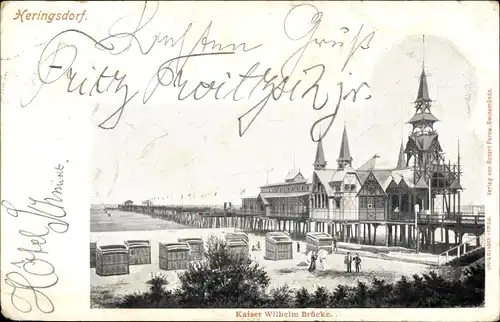 Ak Ostseebad Heringsdorf auf Usedom, Kaiser Wilhelm Brücke, Seebrücke