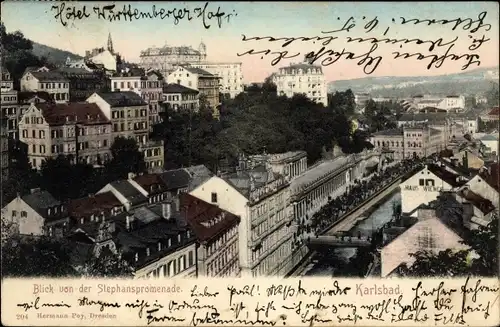 Ak Karlovy Vary Karlsbad Stadt, Blick von der Stephanspromenade, Hotel Württemberger Hof