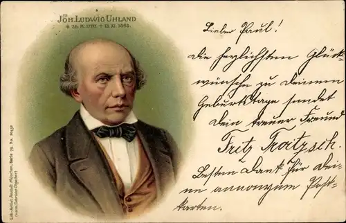 Litho Dichter Joh. Ludwig Uhland, Portrait