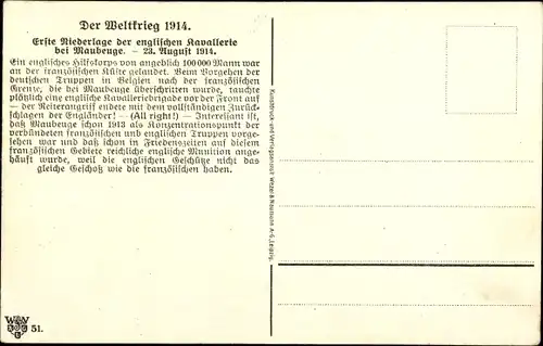 Künstler Ak Feldskizze, Erste Niederlage der englischen Kavallerie bei Maubeuge, August 1914, 1. WK