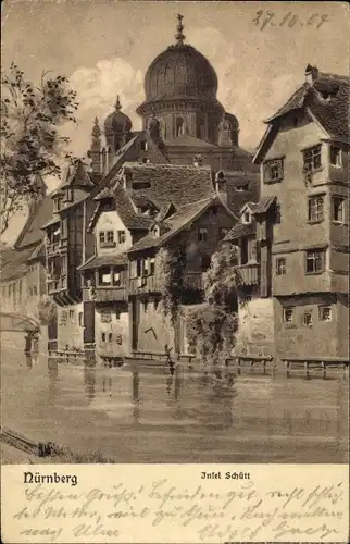 Judaika Ak Nürnberg in Mittelfranken, Insel Schütt, Synagoge