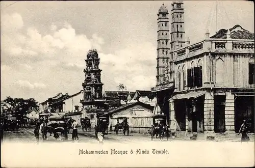 Ak Singapur, Mohammedanische Moschee und Hindu Tempel