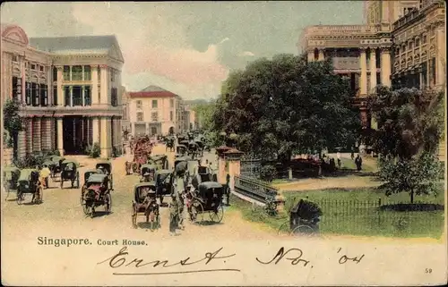 Ak Singapore Singapur, Gerichtsgebäude, Rikscha