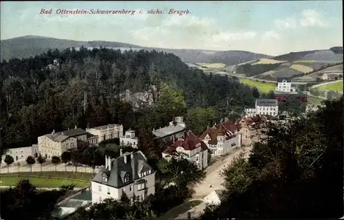 Ak Bad Ottenstein Schwarzenberg im Erzgebirge Sachsen, Blick ins Tal, Villen