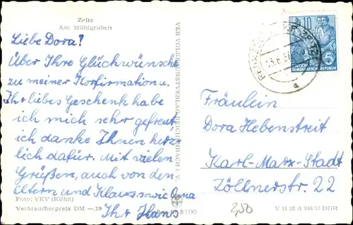 Ak Zeitz an der Weißen Elster im Burgenlandkreis, Am Mühlgraben